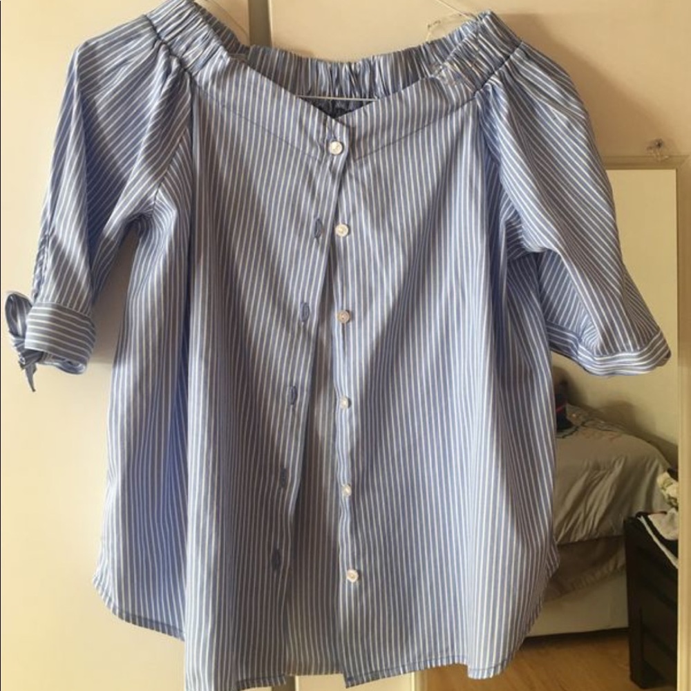 Off the shoulder button down blouse